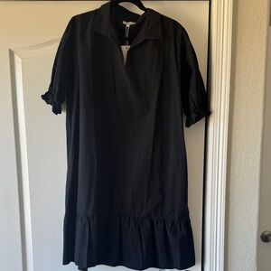 Eyelet Sleeve Black Midi Dress L NEW